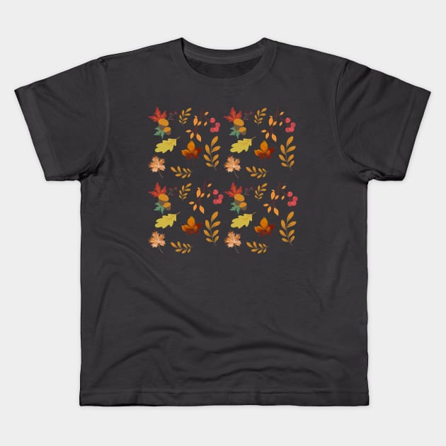 Fall Autumn Leaves Pattern Kids T-Shirt by Valentin Cristescu